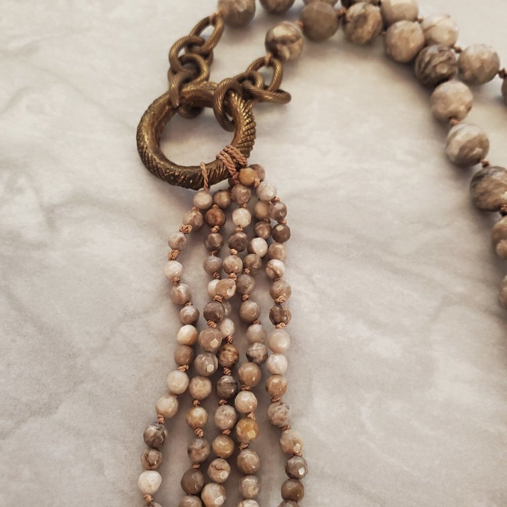 ✨ Shoshanna Lee Boho Bohemian Hippy Stone Beaded Brass Link Necklace ✨ - Picture 4 of 10